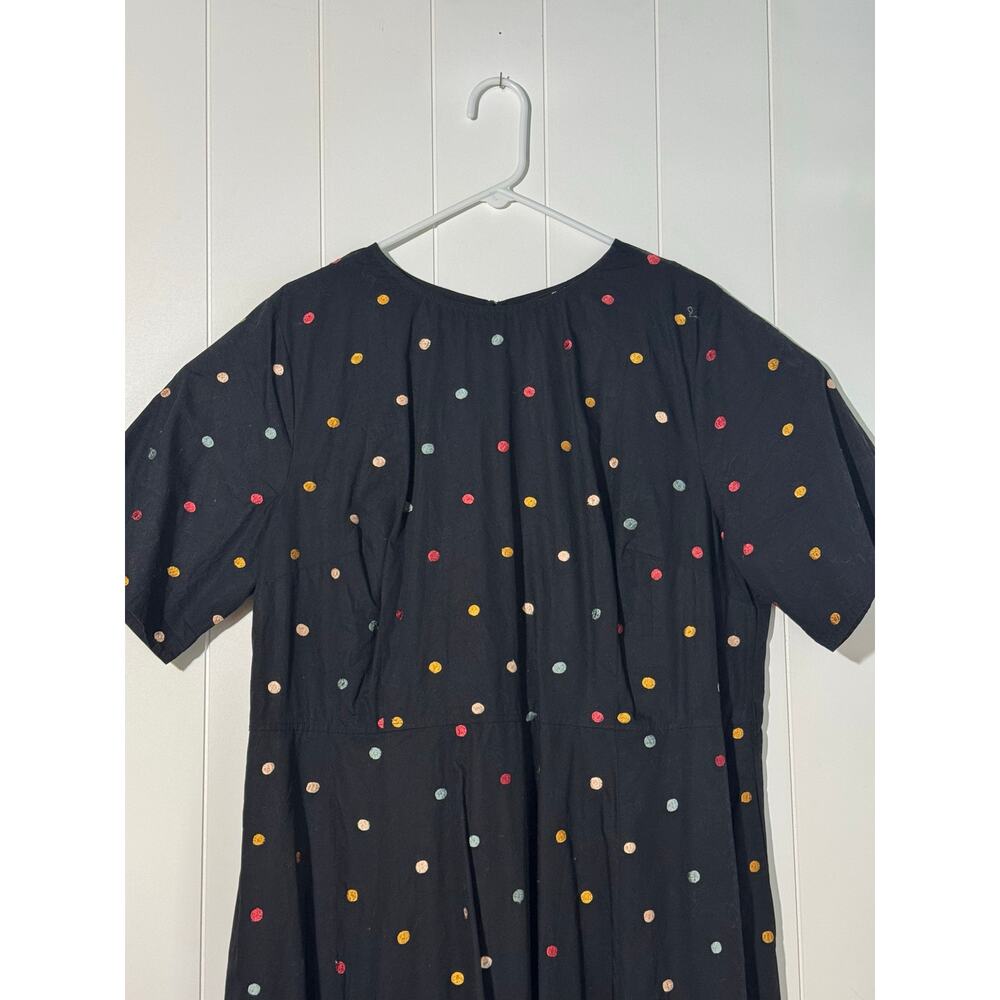 eShakti Black Cotton A Line Dress Embroidered Polka Dot Pockets 3X 24W